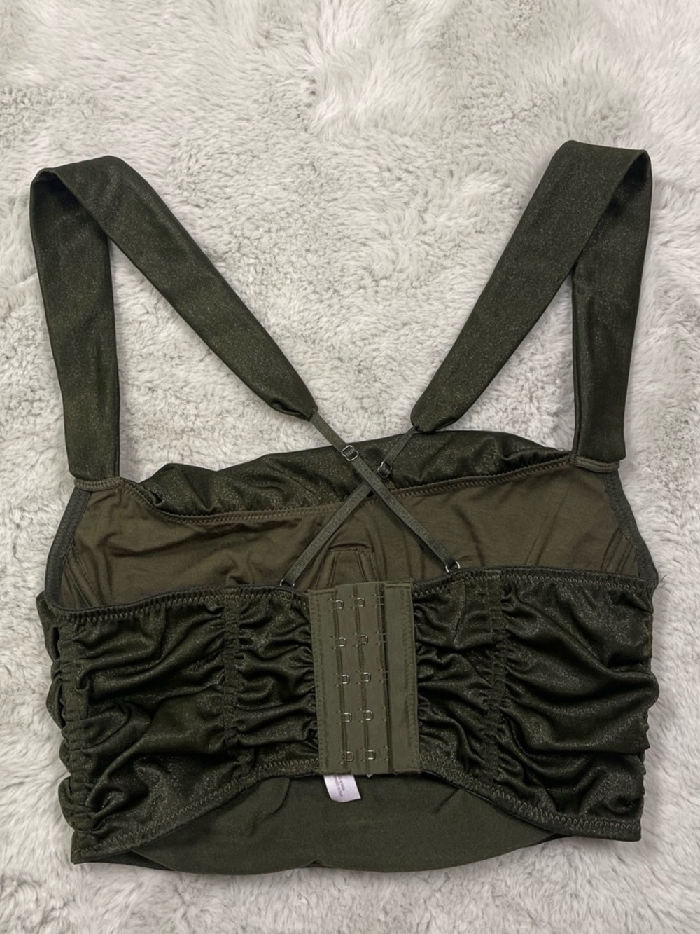 Urban Outfitters Olive Green Shirred Crop Top with Padded Straps - Picture 4 of 5